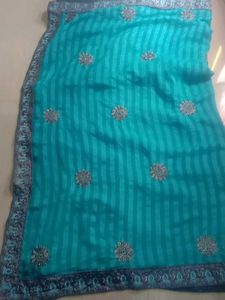 gray ad navy blue Embellished Saree