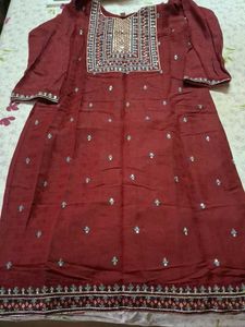 Maroon Embroidered Kurta