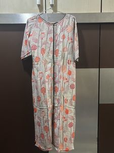 Printed Grey &amp; Orange Kurta