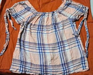 Peach Color Stylish Short Sleeve With Dori Top