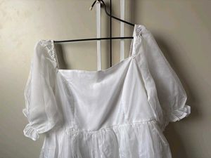 White Sheer Puff Sleeve Dress