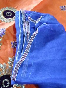 Orange &amp; Blue Embroidered Salwar Suit Material