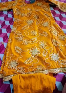Yellow Heavy Embroidery Suit