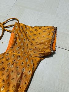 Mustard Brocade Back-Tie Blouse