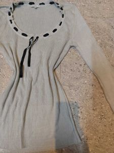 Ribbed Knit Ribbon Detail Top