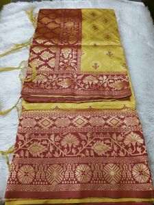 Yellow &amp; Red Banarasi Silk Saree