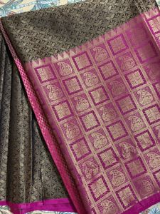 Black And Pink Tussar Silk Saree