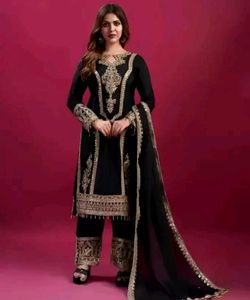 Black &amp; Gold Embroidered Pakistani Suit