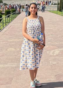 Custom Printed Ethnic Maxi Dress In White Color
