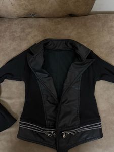 Black Leather Ribbed Jacket