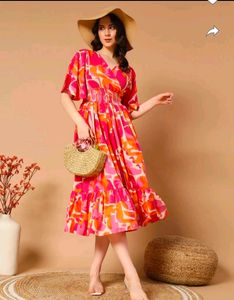 Pink &amp; Orange Floral Midi Dress