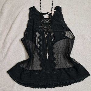 Vintage Gothic Grungy Black Mesh Top