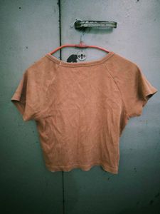 Brown V-Neck Crop Top