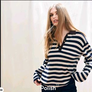 New With Tag Korean Striped Polo Top