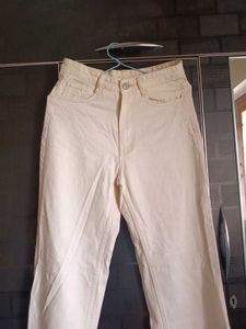 Beige Straight Leg Jeans