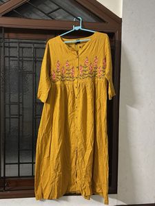 Mustard Floral Embroidered Kurta