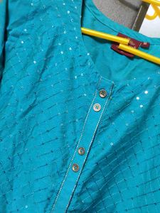 Teal Embellished Kurta Dual Colour Kurt