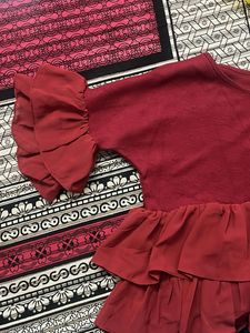 Red Ruffle Detail Top