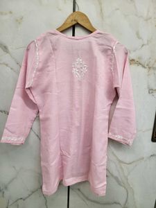 Pink Embroidered Kurti For Jeans
