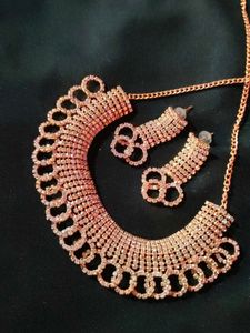 Sparkly Rose Gold Necklace &amp; Earring Set
