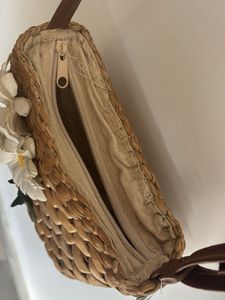 Woven Crossbody Bag with Flowers