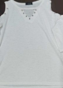 White Cold Shoulder Studded Top