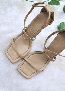 Mango Beige Criss-cross Strap Heels
