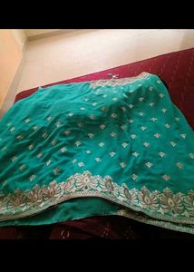 Elegant Teal green embroidery Saree with stitchied