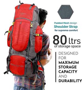 80L Travel Backpack for Outdoor Sport Camp Hiking Trekking Bag C (Red) Rucksack  - 80 L