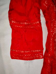 Red Suit Salwar Golden Sequins Work