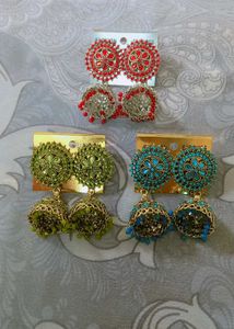 Jhumka Earrings Set of 3 Pairs