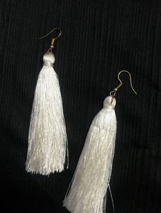 White Silk Thread Earrings