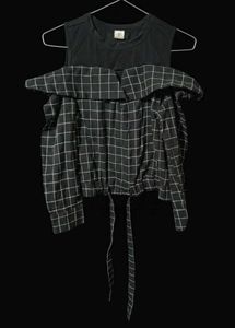 Checkered Cold Shoulder Top