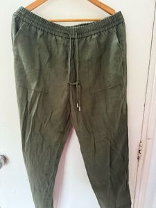 Olive Green Linen Drawstring Pants