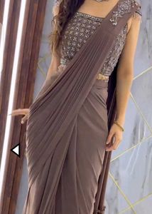 Faux Georgette Saree With Stiched Blouse