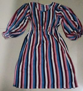 Striped Balloon Sleeve Dress