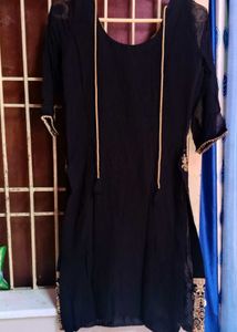 Elegant Black &amp; Gold Embroidered Kurti