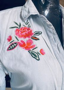 Embroidered Shirt Light Blue Thick Cotton
