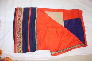 Orange &amp; Navy Sari with Detailed Border