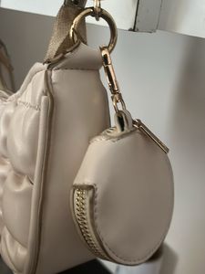 White Ruched Baugette Bag With Coin Pirse