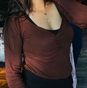 v neck ribbed Top full sleeves