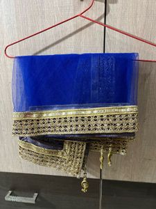 Royal Blue Net Dupatta with Golden Embroidery