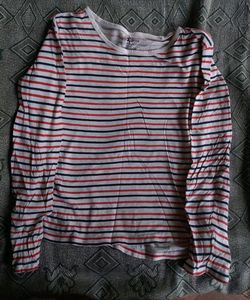White Tshirt With Blue Red Strips