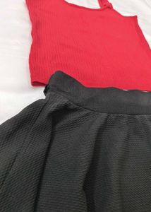 Red Tank Top &amp; Black Skirt Set