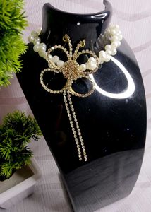Pearl Butterfly Crystal Choker  Elegant Party Wear