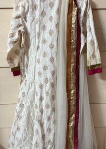 White &amp; Pink Frock Style Kurta and Dupatta