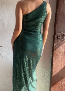 Emerald Sequin One-Shoulder Gown