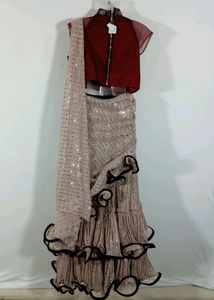 Maroon Embroidered Ready to Wear Saree (Women)