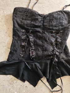 Black Corset tie front Top