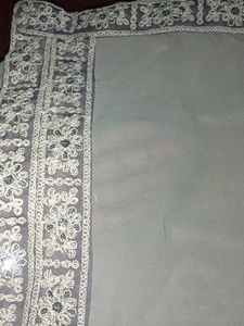 Elegant Gray Embroidered Saree